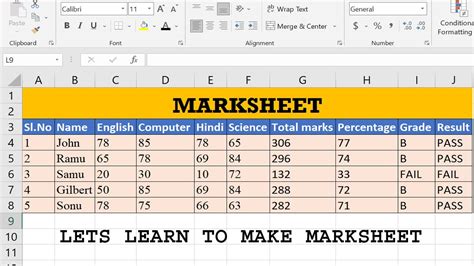 Excel Tutorial: Create a Marksheet Format .
